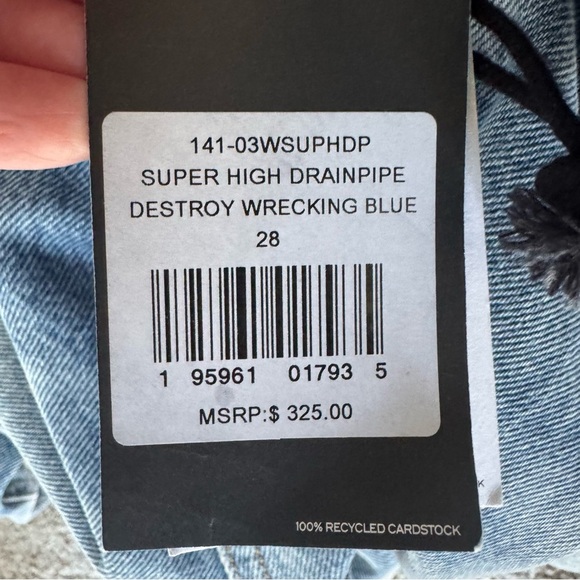NWT NEW! RE/DONE Super High Drainpipe Destroy Wrecking Blue Jeans - Picture 15 of 15